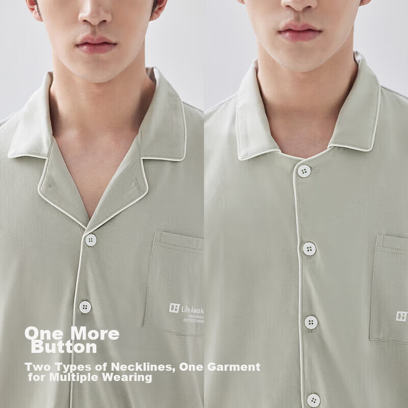 HLA [Two-Way Wear] Men's Pajamas, Spring And Autumn, Turn-Down Collar, Pure Cott...