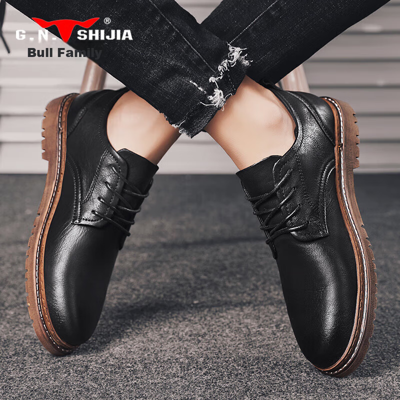 Bull Family Men's Casual Leather Shoes British Style Men's Business Formal Shoes...