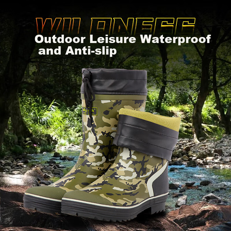 Jolly Walk Mid-Calf Camouflage Rain Boots, Rubber Waterproof Shoes, Outdoor Rain...