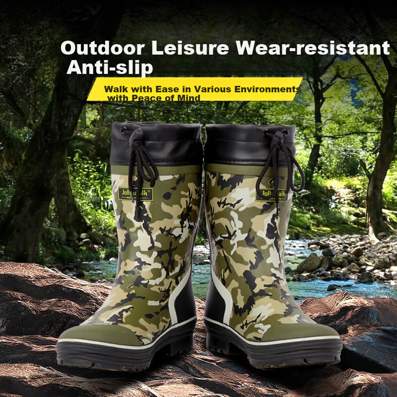 Jolly Walk Mid-Calf Camouflage Rain Boots, Rubber Waterproof Shoes, Outdoor Rain...