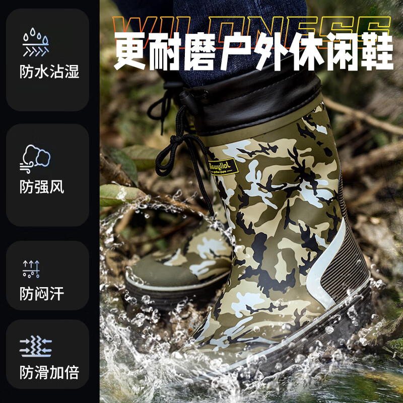 Jolly Walk Mid-Calf Camouflage Rain Boots, Rubber Waterproof Shoes, Outdoor Rain...