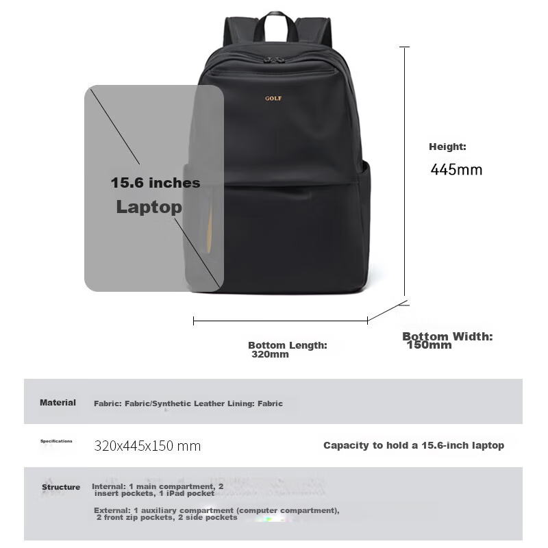 Golf Backpack for Men, Travel Backpack, 15.6-Inch Laptop Bag, Student Schoolbag,...