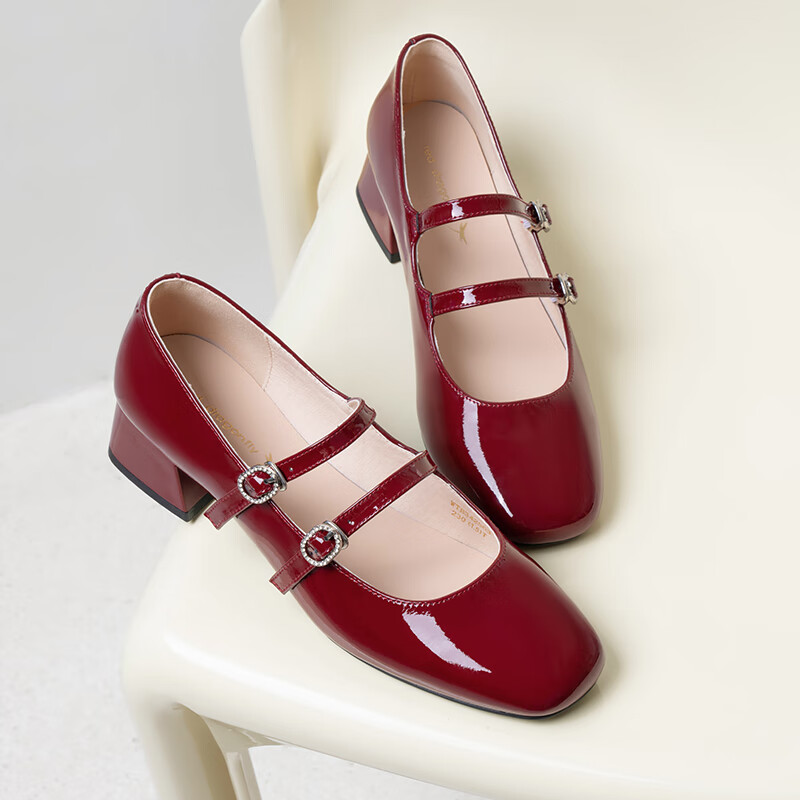 RED DRAGONFLY Mary Jane Shoes 2024 Autumn Women's Shoes Retro Red Single Shoes E...