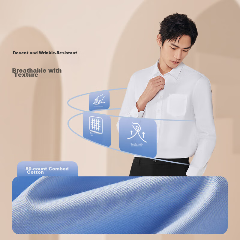 Hodo Men's Long-Sleeve Shirt, Elastic, Easy-Care, Formal Business White Dress Sh...