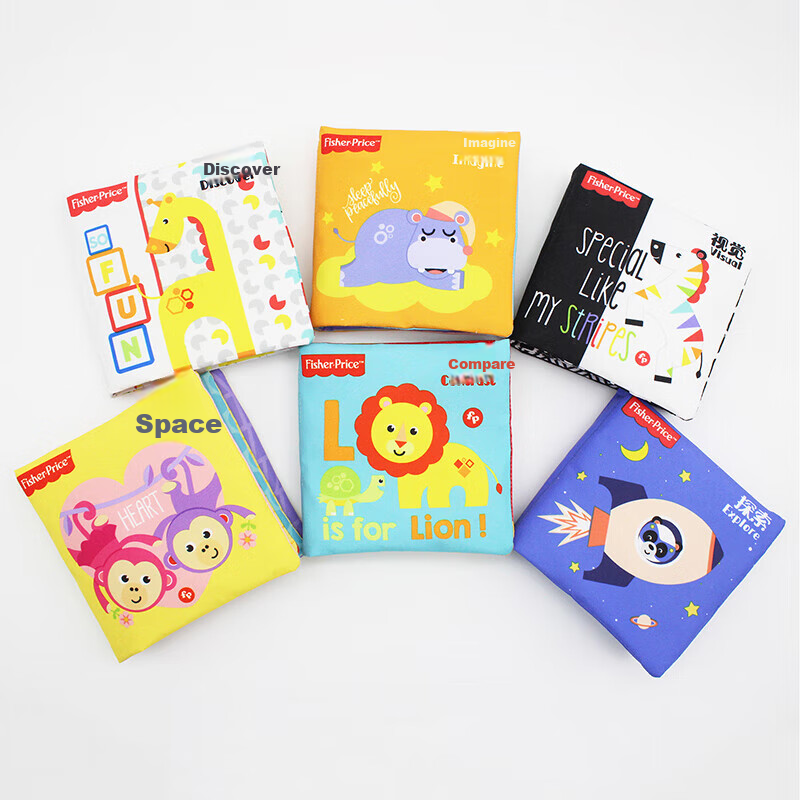 Fisher-Price Infant and Toddler Cloth Book Early Education Cloth Book Set Primar...