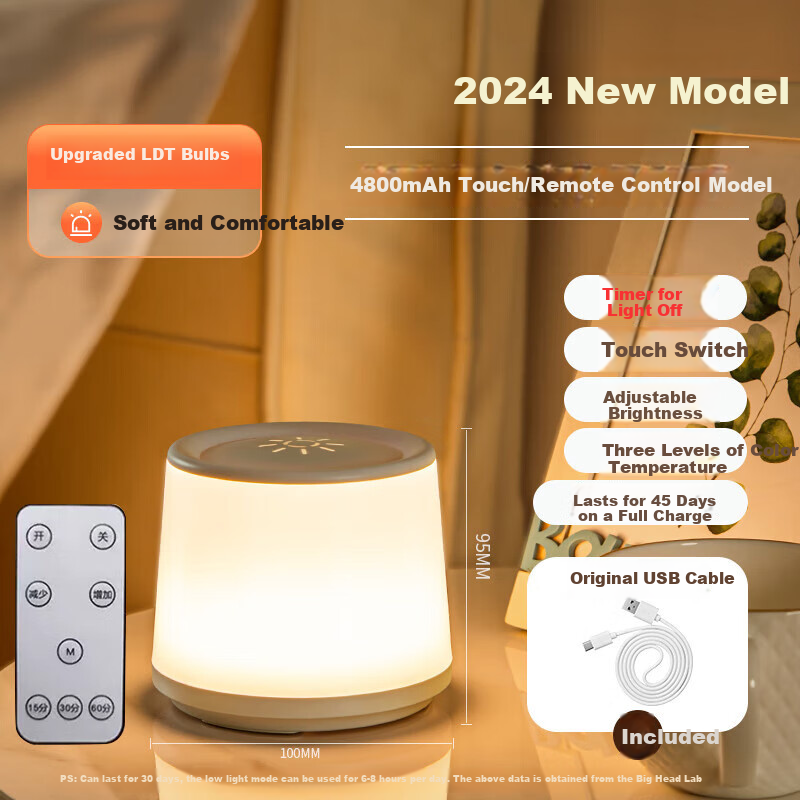 Datouren Remote Control Night Light Baby Feeding Lamp Bedroom Bedside Lamp Plug-...