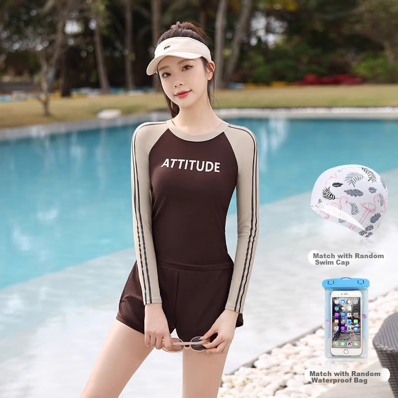 F.DYRAA Women's Two-Piece Swimsuit, Long-Sleeve Surfing Suit, Conservative Slimm...