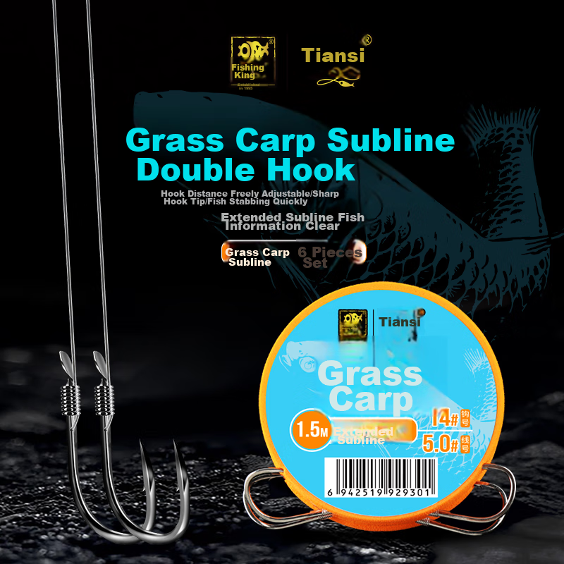 Fishing King Grass Carp Fishing Line with Double Hooks, Pre-Tied Big Fish Line S...
