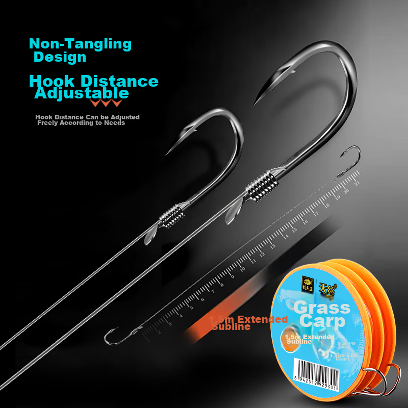 Fishing King Grass Carp Fishing Line with Double Hooks, Pre-Tied Big Fish Line S...