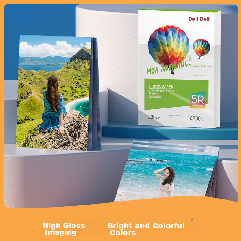 Deli 7-Inch 230g High Gloss Photo Paper, Color Inkjet Printing Paper, High Gloss...