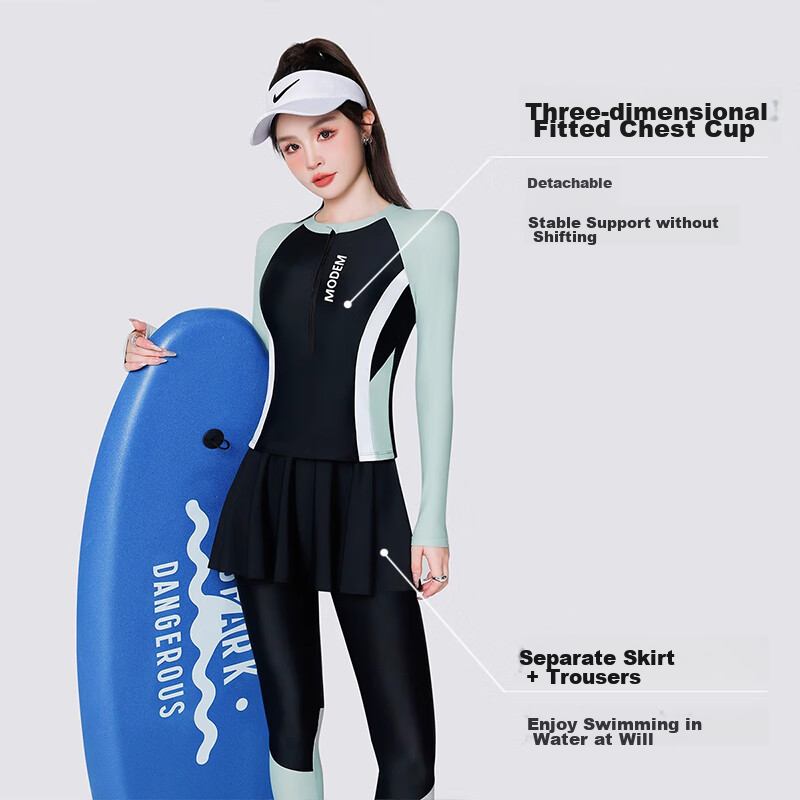 F.DYRAA Women's Two-Piece Swimsuit, Sun Protection Long Sleeve Long Pants, Divin...