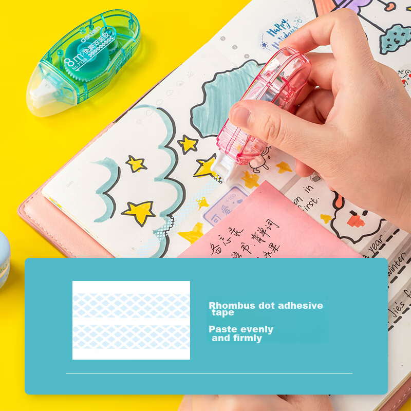 Deli 6mm×8M Double-Sided Tape, Creative Dot Glue, Convenient Quick-Apply Erasabl...