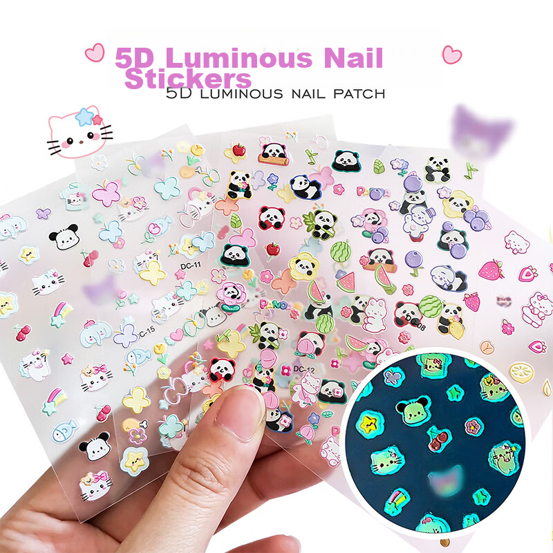 Diyu, Glow-In Nail Stickers for Children And Girls, Embossed Nail Art Stickers,...