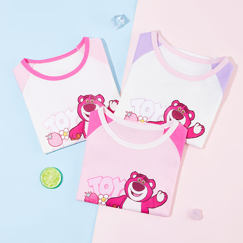 Disney Girls' Summer Wear Strawberry Bear Pure Cotton Short Sleeve T-shirt 2025...