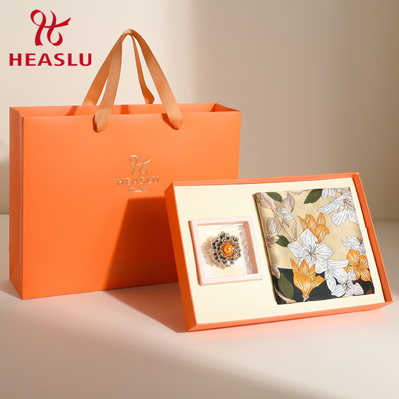 Hangsilu Mulberry Silk Scarf, Women's Brooch Set, Outer Wear, Gift for Elders, W...