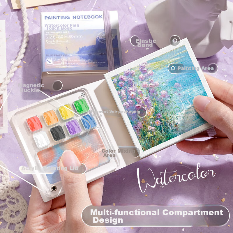 DiLe Mini Watercolor 12 Grid 12 Color Paint Box Acrylic Box Solid Watercolor Pai...