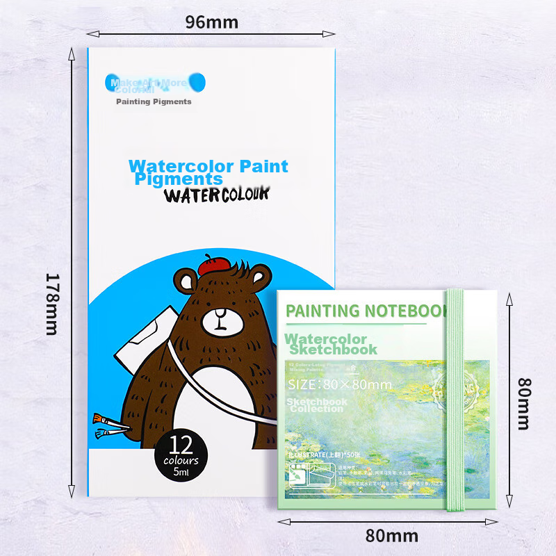 DiLe Mini Watercolor 12 Grid 12 Color Paint Box Acrylic Box Solid Watercolor Pai...