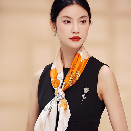 Hangsilu Mulberry Silk Scarf, Women's Brooch Set, Outer Wear, Gift for Elders, W...