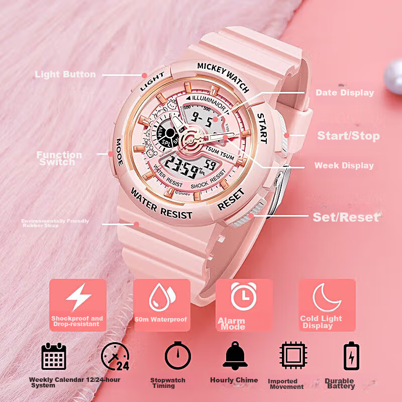 Disney X Song Song Co-Branded Sports Digital Watch, Multifunctional, Luminous, W...