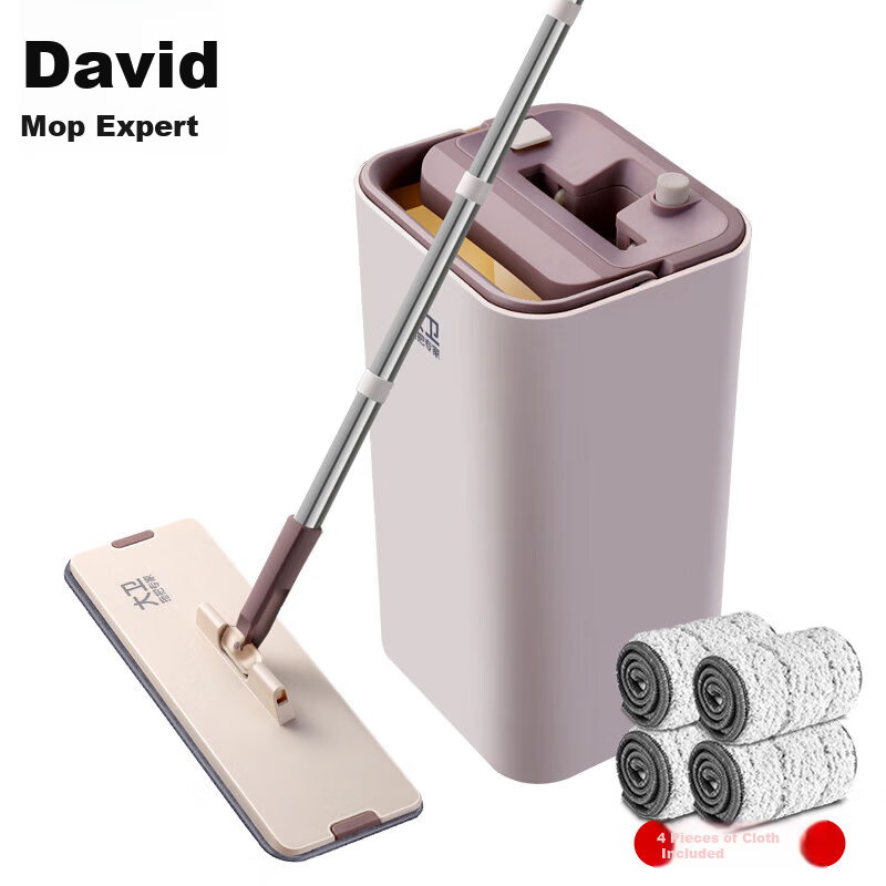 David Hands-Free Flat Mop, Wooden Floor Scraper Bucket, Mop for Wet And Dry Use,...