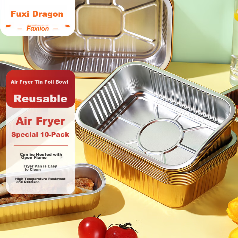 Faxilon Gold Thickened Air Fryer Paper Tin Foil Trays, 10 Pieces, 750ml, for Bar...