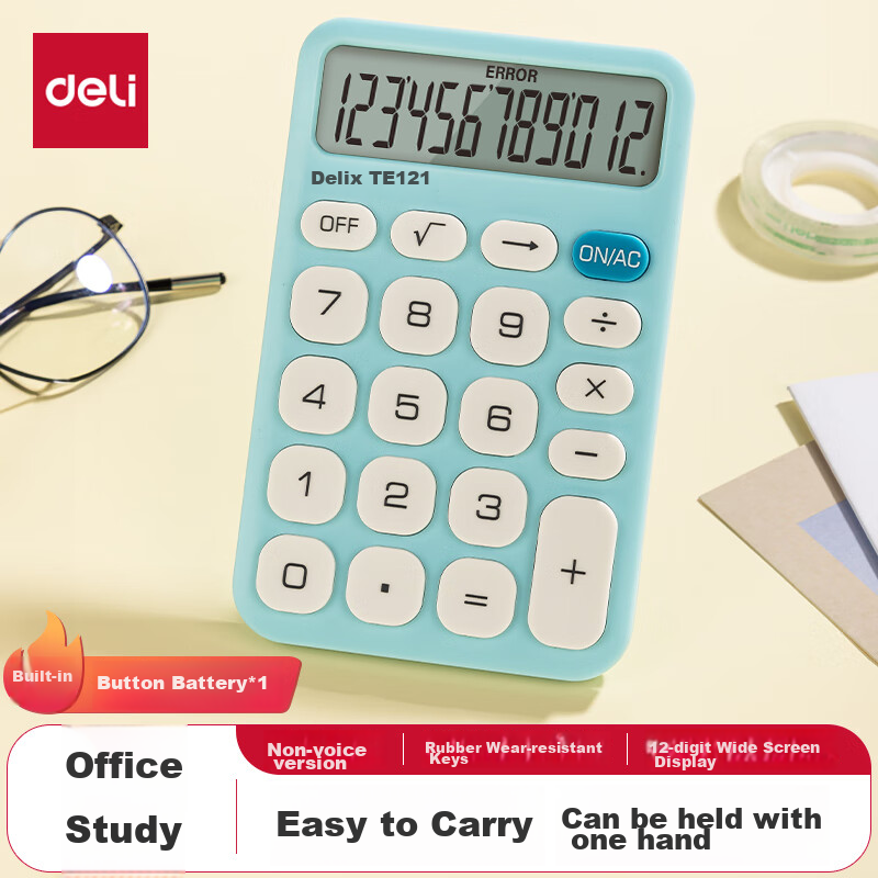 Deli Slim Portable Calculator 12-Digit Display Financial/Personal Calculator Off...