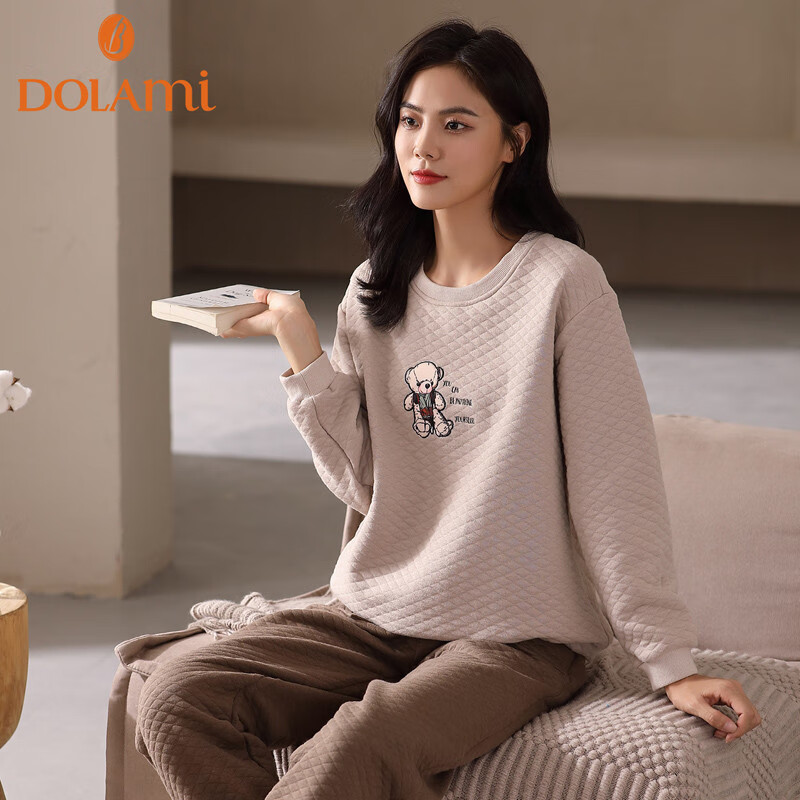 Dulamei Women's Pajamas, Autumn And Winter Thin Quilted Air Cotton Long-Sleeve,...