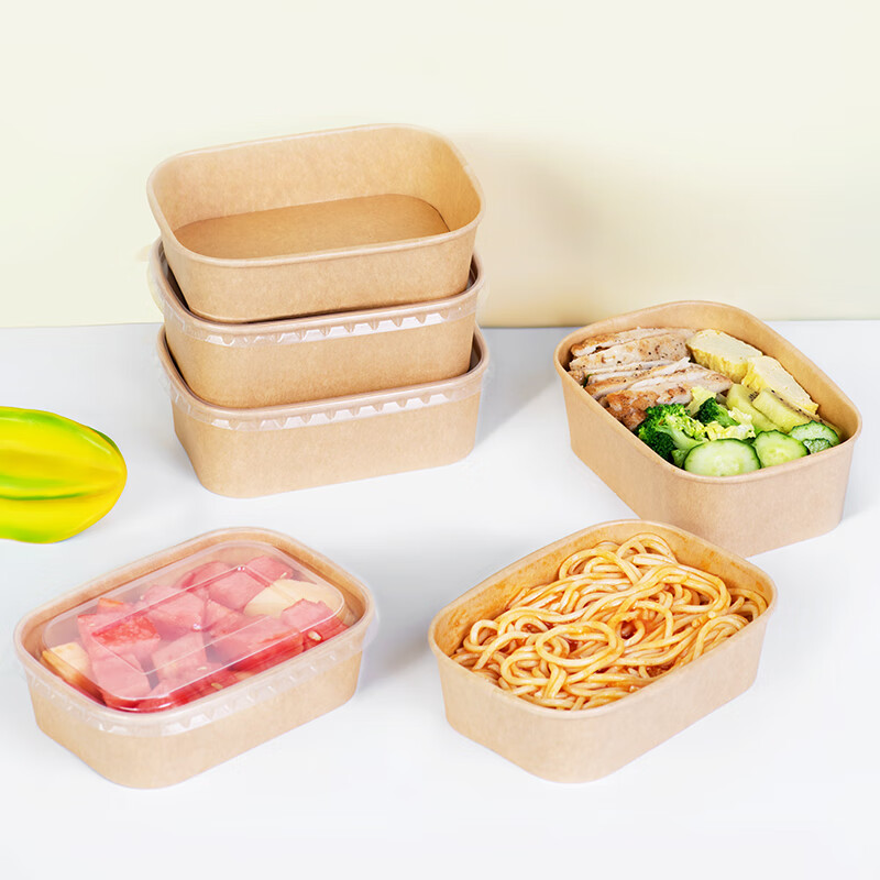 Fangcaodi Disposable Thick Kraft Paper Takeout Boxes, 500ml*15 Sets, Picnic Lunc...