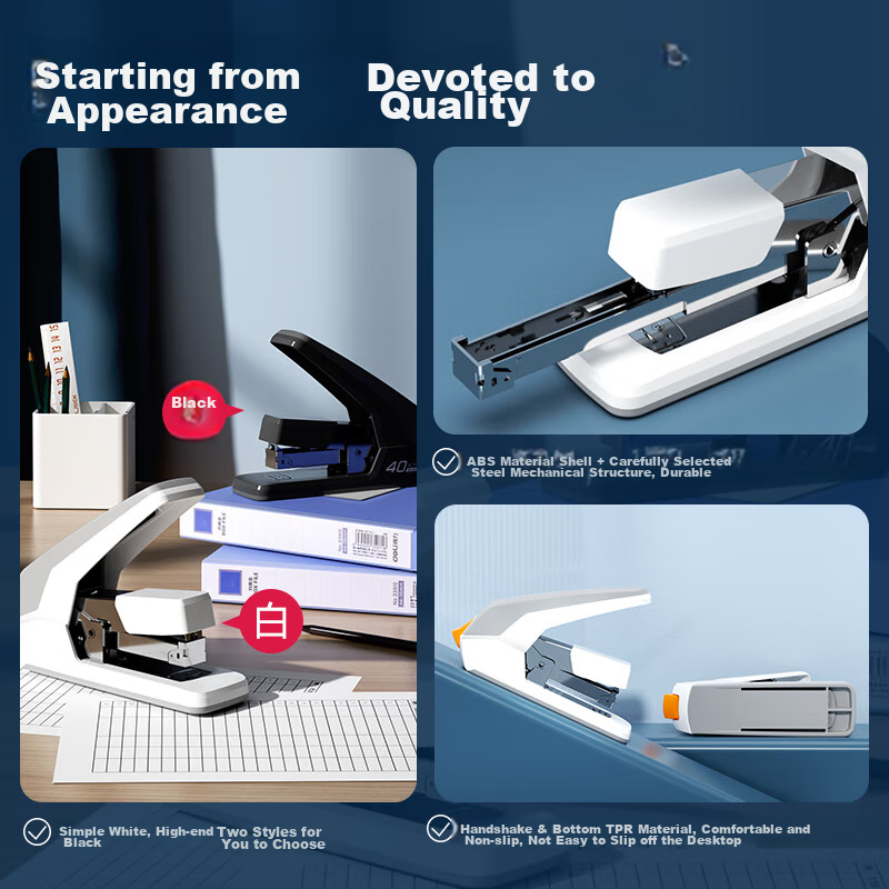 Deli 40-Page Low-Effort Stapler, Anti-Jamming Function, Pop-Up Staple Channel, O...