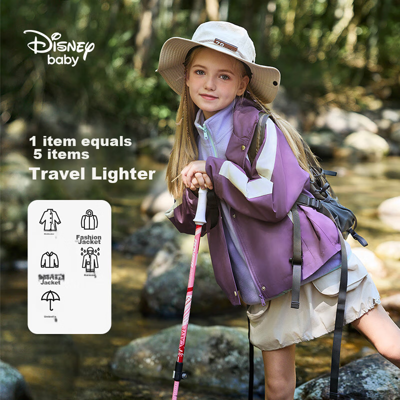 Disney Children's Clothing, Girls' Woven Jacket, Waterproof, Breathable, Wear-Re...