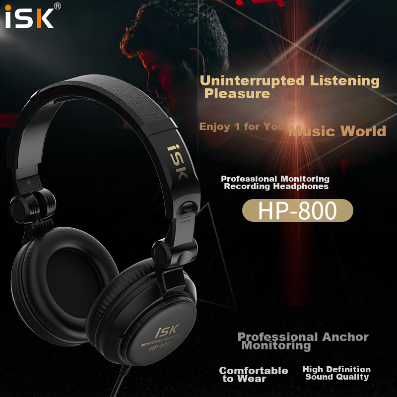 iSKHP800 Professional Live Streaming Monitoring Headphones with Built-In Microph...