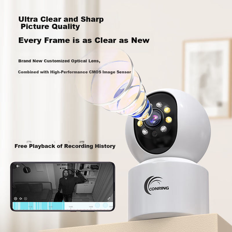 CONRING HD Indoor Home Surveillance Camera with Wireless WiFi Network, Night Vis...