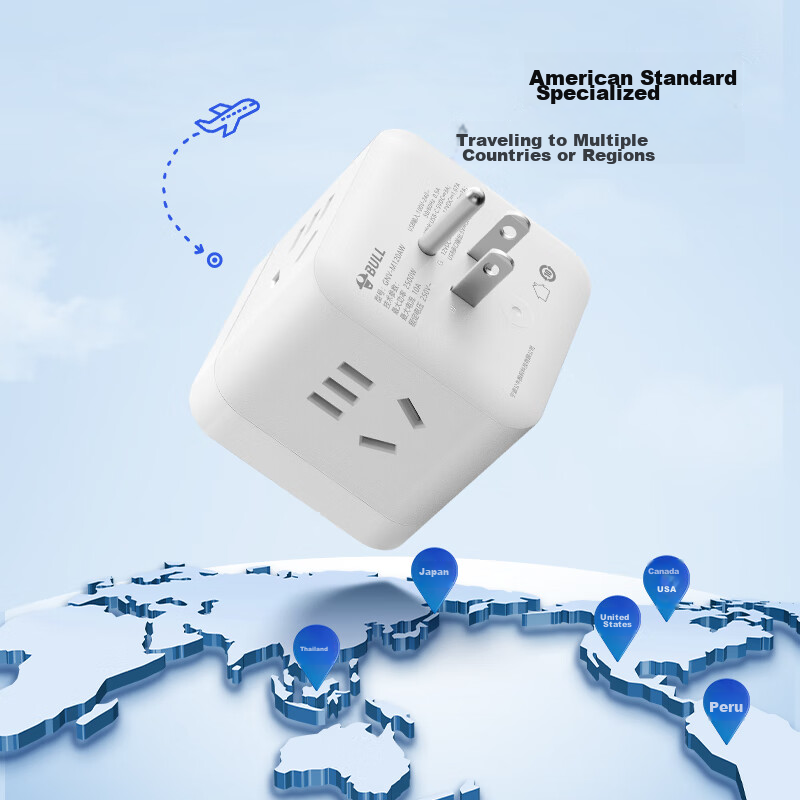 BULL 3-Prong American Standard Travel Socket Adapter, 20W Fast Charging USB Conv...