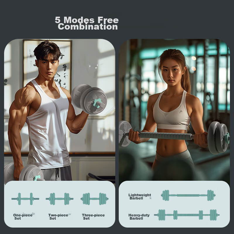 HEAD Dumbbell And Barbell Set for Men, Home Fitness Equipment, Rubber-Coated, De...