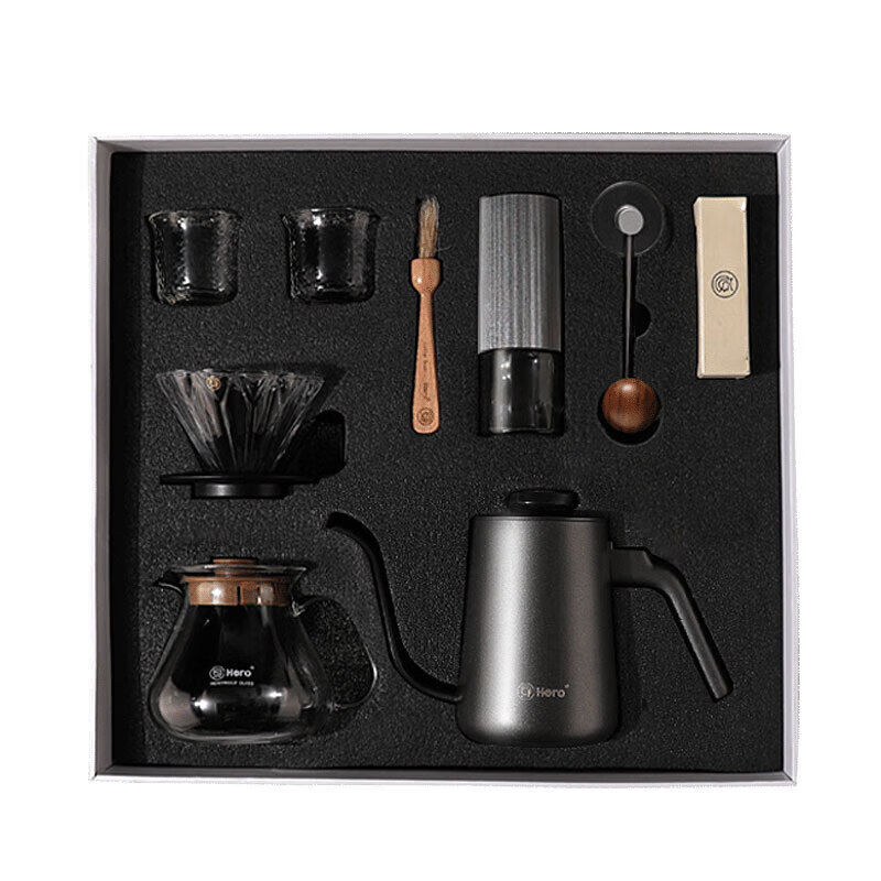 Hero Professional Pour-Over Coffee Maker Set with Coffee Pot, Grinder, Coffee Cu...