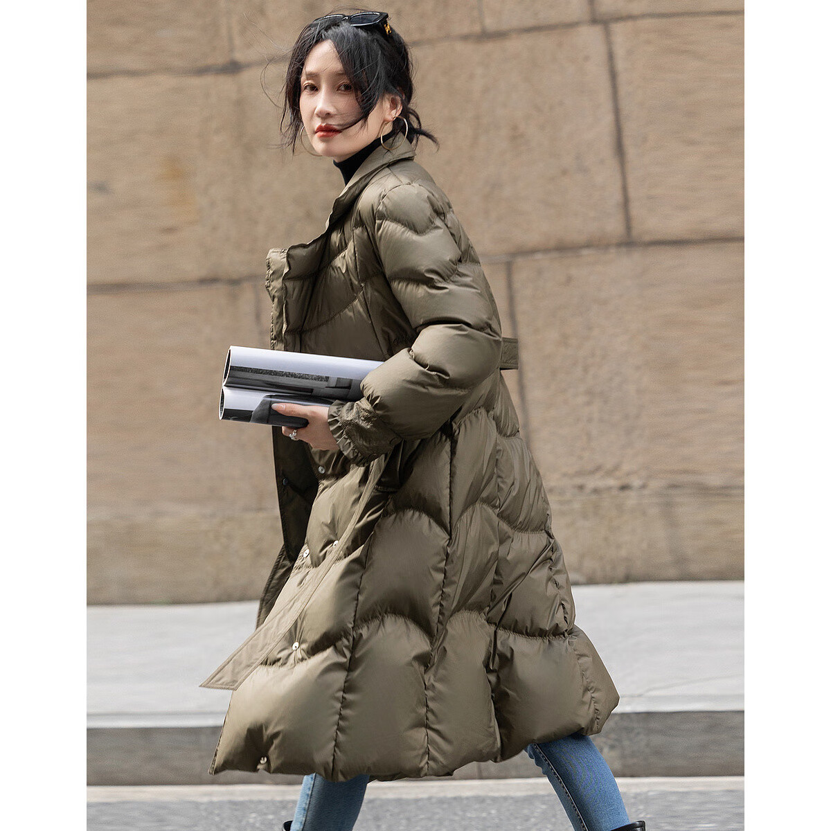 Demana Elegant Luxury Winter And Spring Yarn-Dyed 90% Duck Down Long Double-Brea...