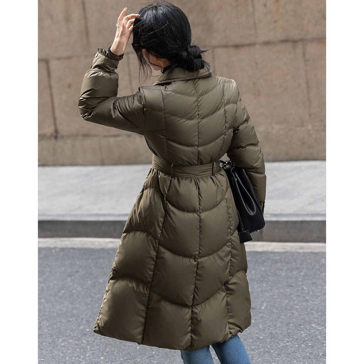 Demana Elegant Luxury Winter And Spring Yarn-Dyed 90% Duck Down Long Double-Brea...