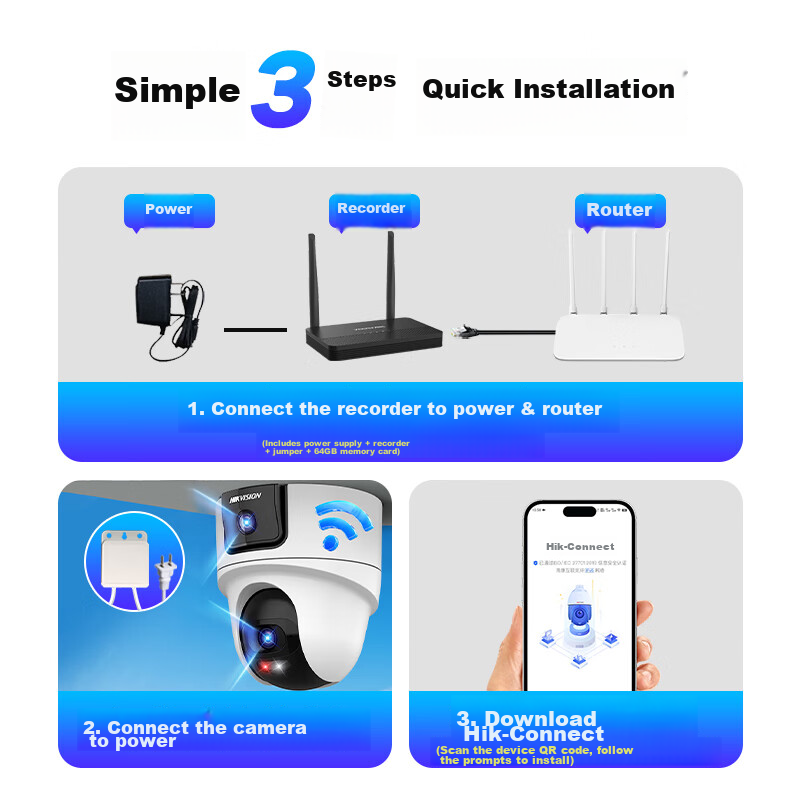 HIKVISION Wireless Dual Camera for Home Use, WiFi Pan-Tilt 360-Degree Coverage,...