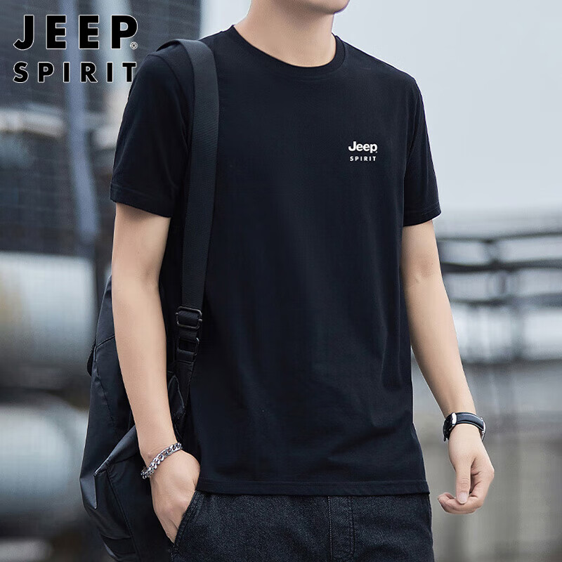 JEEP SPIRIT Men's Short Sleeve T-shirt Summer Cotton Men's Round Neck Casual Top...