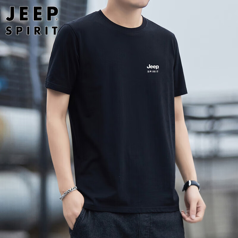 JEEP SPIRIT Men's Short Sleeve T-shirt Summer Cotton Men's Round Neck Casual Top...