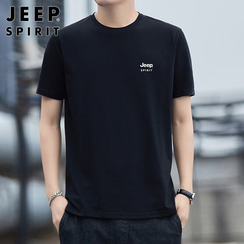 JEEP SPIRIT Men's Short Sleeve T-shirt Summer Cotton Men's Round Neck Casual Top...
