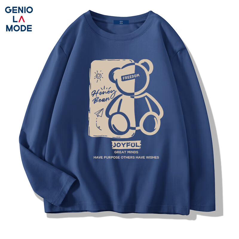 GENIOLAMODE Men's Simple Casual Round Neck Long Sleeve T-shirt Pure Cotton Youth...