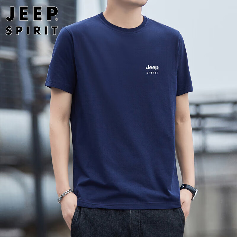 JEEP SPIRIT Men's Short Sleeve T-shirt Summer Cotton Men's Round Neck Casual Top...