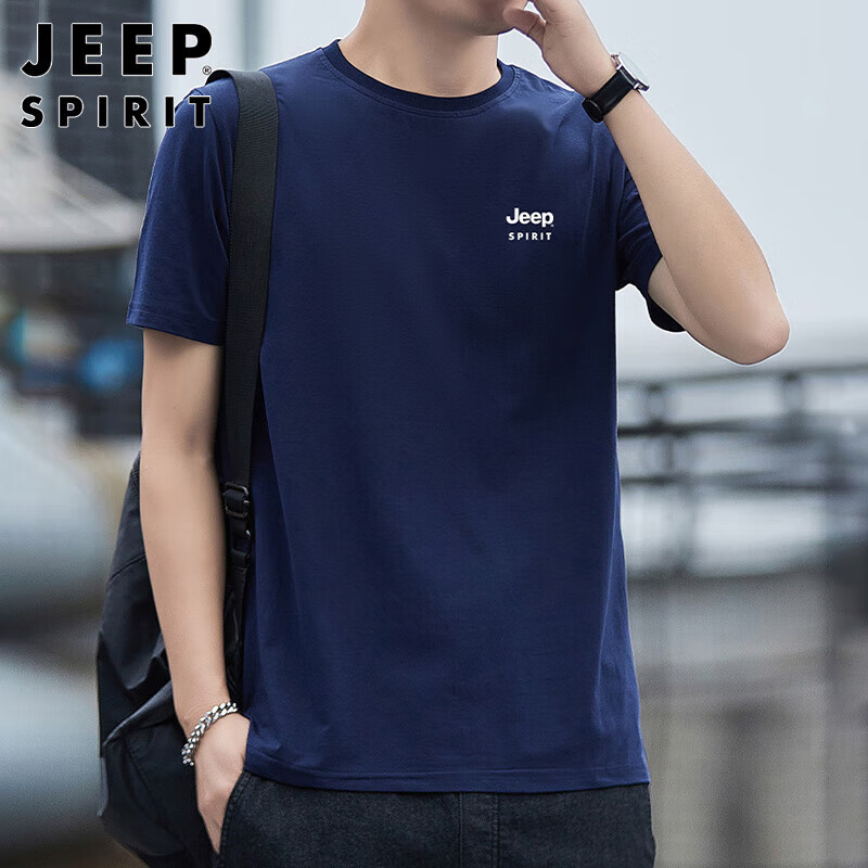 JEEP SPIRIT Men's Short Sleeve T-shirt Summer Cotton Men's Round Neck Casual Top...