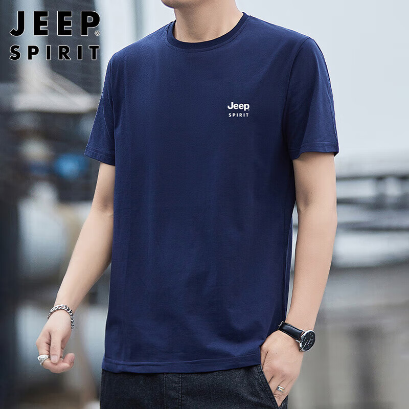 JEEP SPIRIT Men's Short Sleeve T-shirt Summer Cotton Men's Round Neck Casual Top...