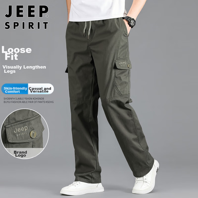 JEEP SPIRIT Men's Cargo Pants, Loose-Fitting, Straight-Leg Casual Trousers for A...