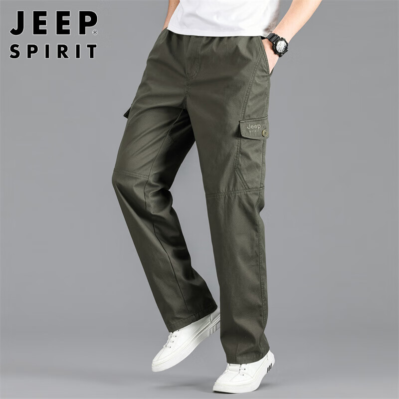 JEEP SPIRIT Men's Cargo Pants, Loose-Fitting, Straight-Leg Casual Trousers for A...