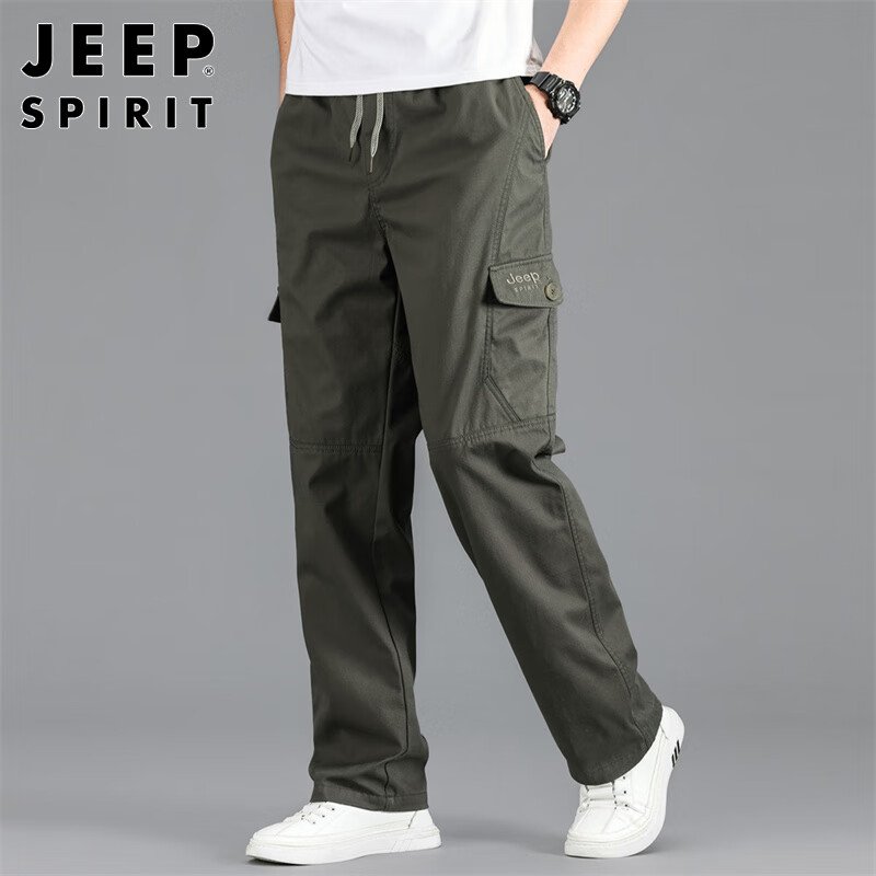 JEEP SPIRIT Men's Cargo Pants, Loose-Fitting, Straight-Leg Casual Trousers for A...
