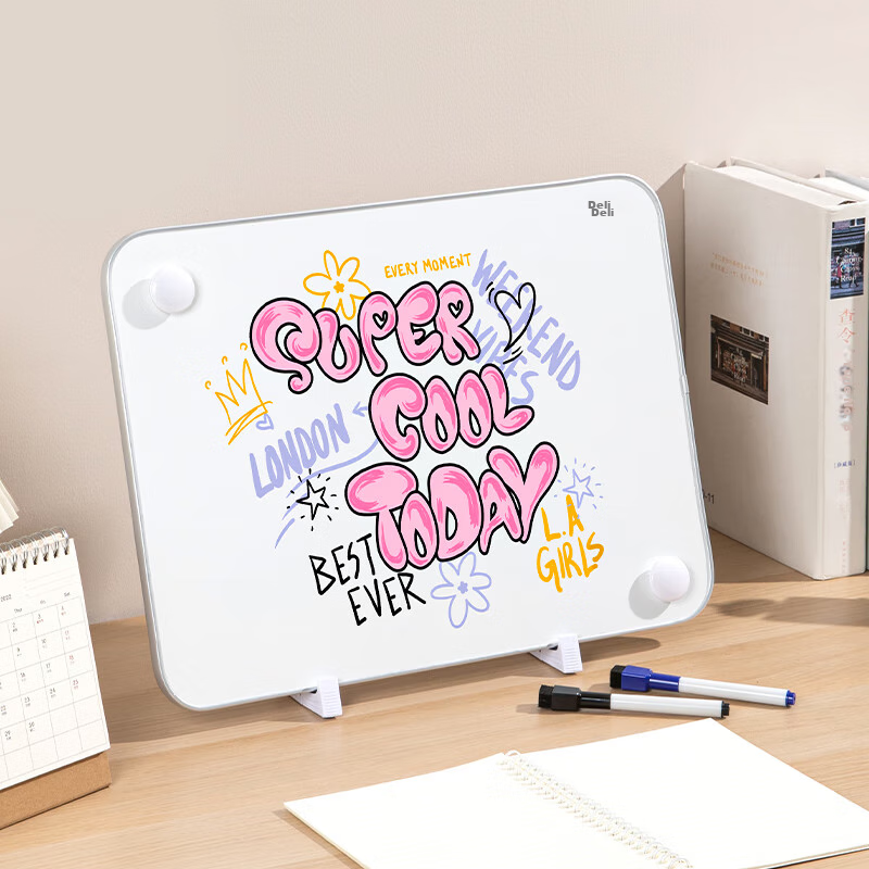 Deli 40*30cm Silver Desktop Handheld Whiteboard, Erasable Single-Sided Desktop W...