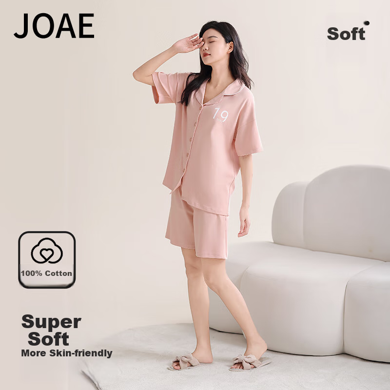 JOAE [100% Pure Cotton] High-End Women's Pajamas, Summer Thin Short-Sleeve Short...